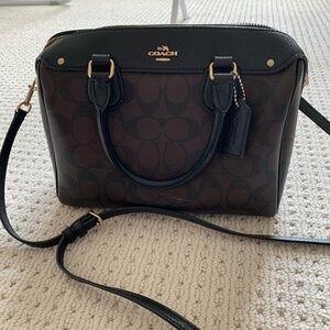 Coach Boston Bag (Black/Brown Signature Coated Canvas)